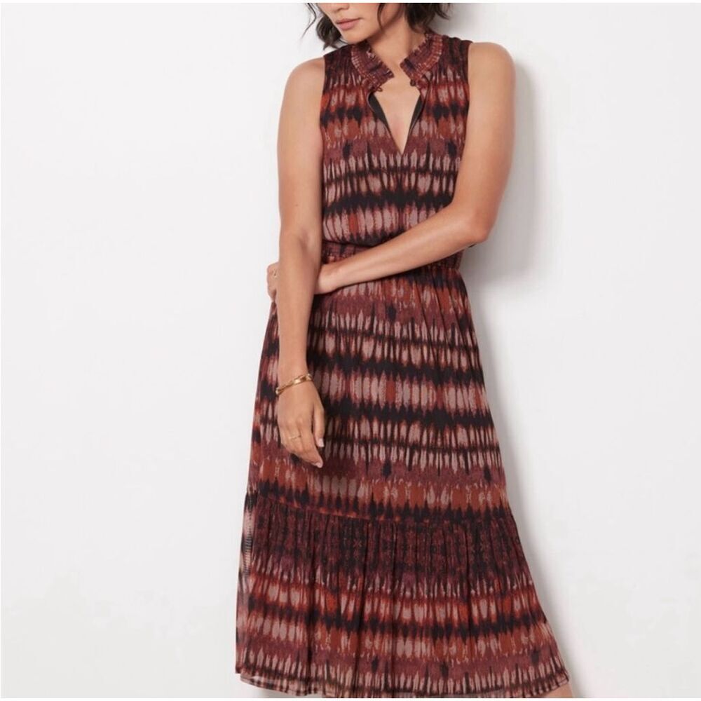 NWOT Evereve Greta Midi Dress size XS Red Sleeveless‎ Abstract Print
